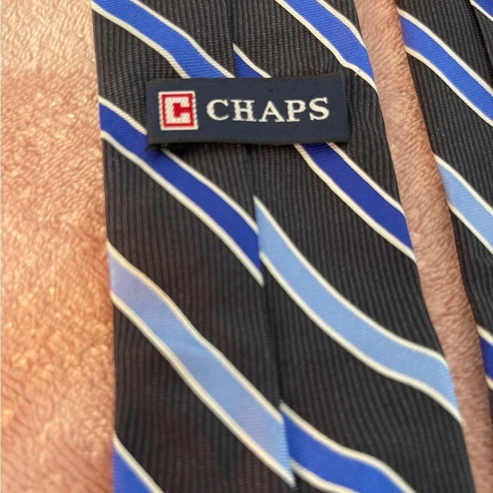 Chaps Black and Blue Diagonal Striped Tie